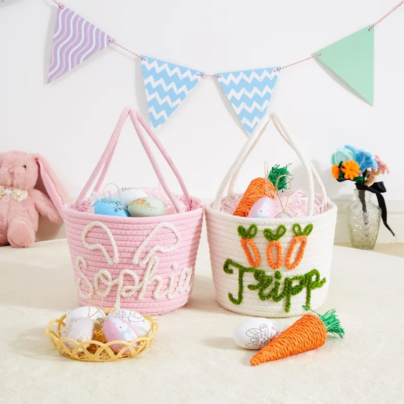 Personalized Easter Basket With Baby Name|Cute Bunny Custom Toddler Name Basket