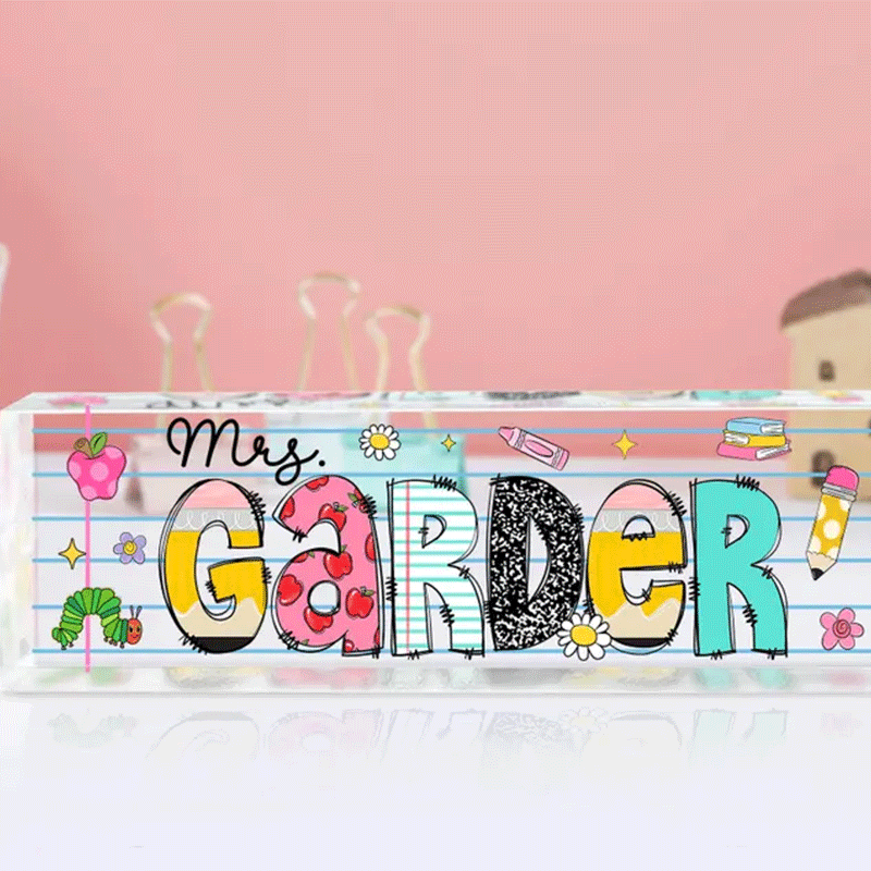 Personalized Teacher Desk Name Acrylic Plaque, Acrylic Name Plate for Desk, Back To School Teacher Gift