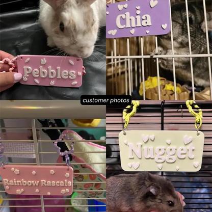 Custom Small Pet Cage Name Tag For Guinea Pigs, Rabbits, Hamsters