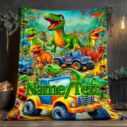 Customizable Dinosaur Park Flannel Blanket – Personalized Name