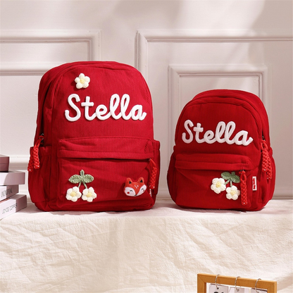 Personalized Corduroy Kids Backpack: Custom Name Schoolbag