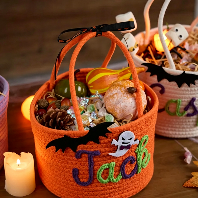 Custom Halloween Treat Bag with Name – Trick or Treat Basket, Personalized Candy Tote