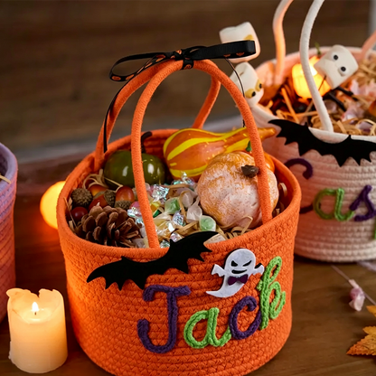 Custom Halloween Treat Bag with Name – Trick or Treat Basket, Personalized Candy Tote
