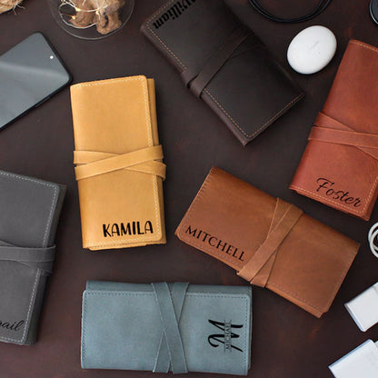 Custom Leather Cord Holder, Personalized Cable Organizer
