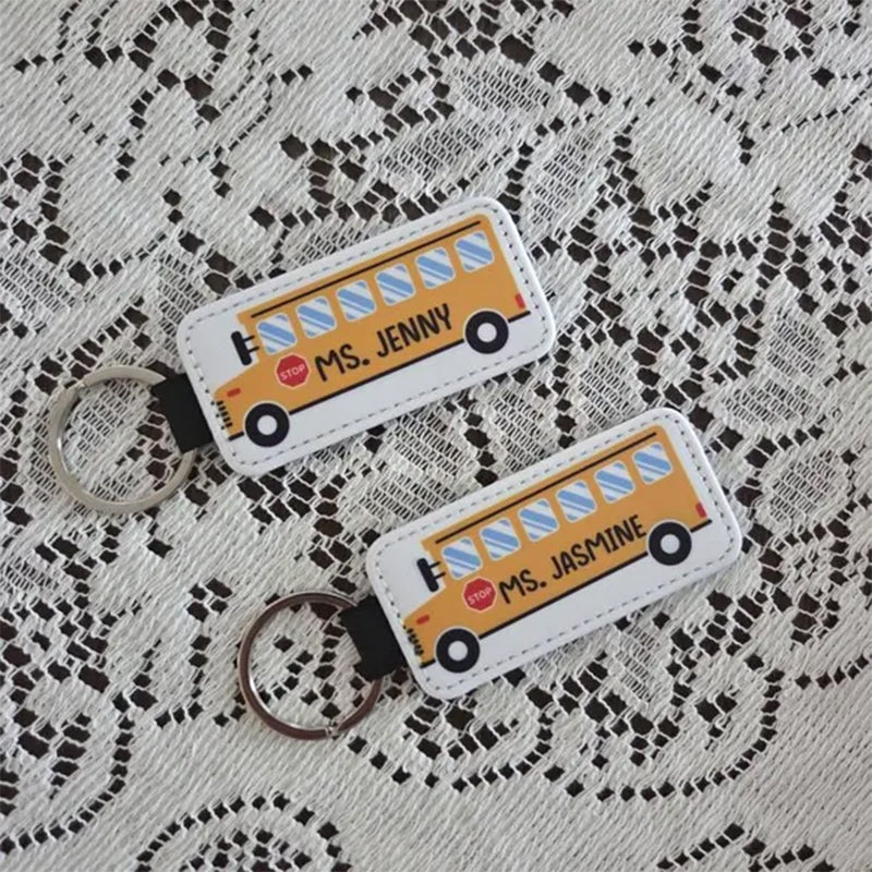 PU Vegan Leather Personalized School Bus Driver Key Chain