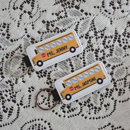 PU Vegan Leather Personalized School Bus Driver Key Chain