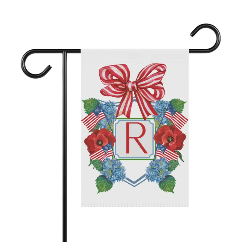 Custom Garden Flag Preppy Bow Name Sign Patriotic Hydrangea