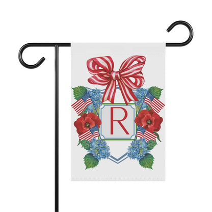 Custom Garden Flag Preppy Bow Name Sign Patriotic Hydrangea