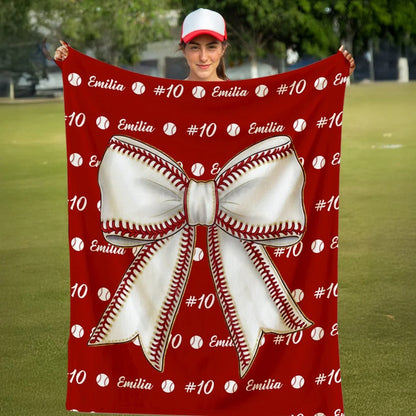Personalized Baseball Softball Bow Throw Blanket