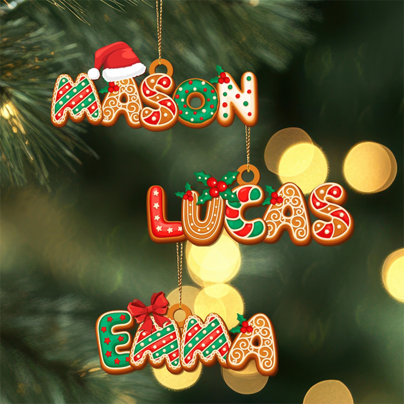 Personalized Gingerbread Alphabet Ornament, Custom Kids Name Christmas Tag