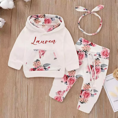 Baby Girl Flower, Personalized Winter Clothes Set, Infant Christmas Outfit