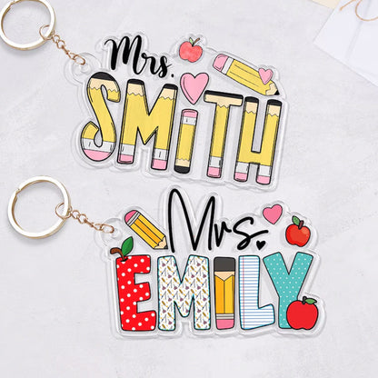 Personalized Teacher Appreciation Gifts, Custom Pencil Alphabet Teacher Keychain