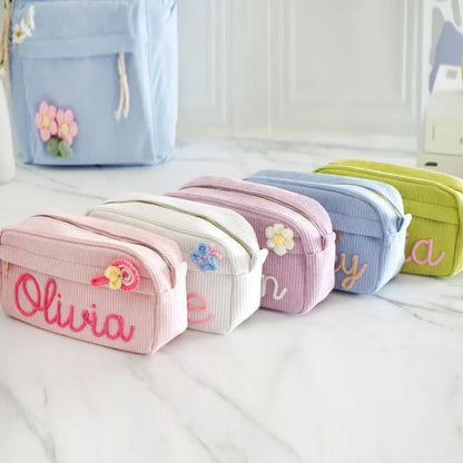 Yarn Name Pencil Case, Personalized Corduroy Pouch, Back To School Gift