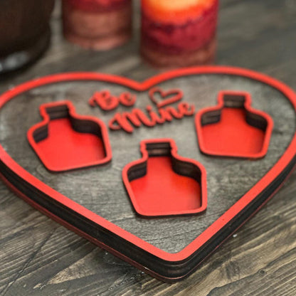 Valentines Day Gift for him, Be Mine Heart-Shaped Mini Liquor Bottle Display Tray