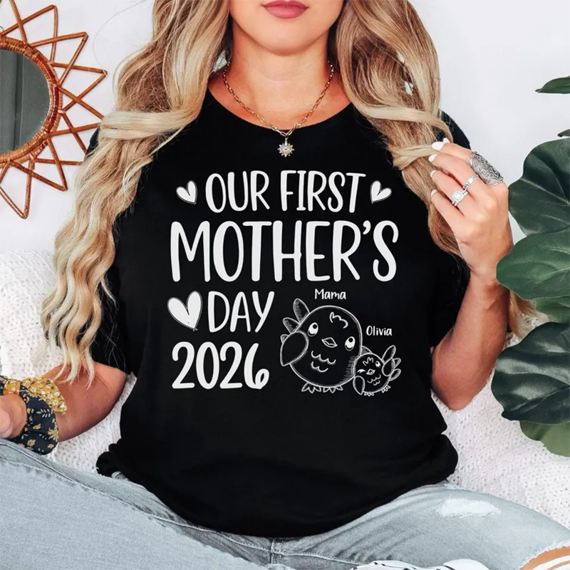 Custom Mama Tee, Personalized Our First Mothers Day 2026 Shirt