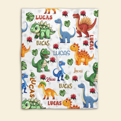Personalized Dinosaur Blanket, Custom Name Dinosaur Blanket