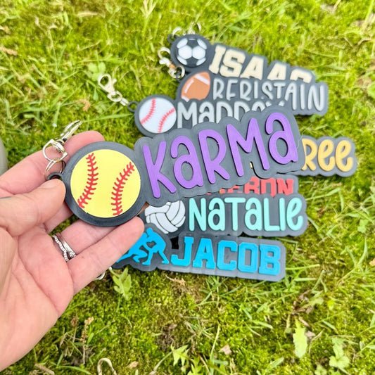 Softball Baseball Volleyball Football Dance Wrestling Track Soccer Cheerleading Personalized 3D Bag Tag Keychain