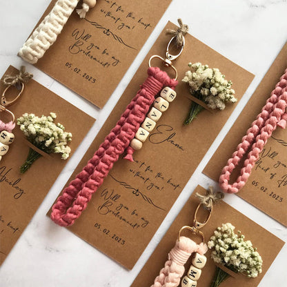 Boho Bracelet Name Keychain, Will You Be My Bridesmaid Gift