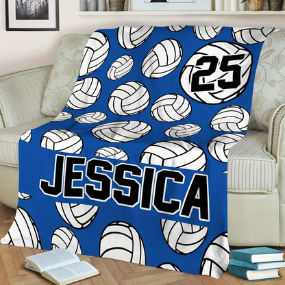 Custom Volleyball Throw Blanket with Name and Number