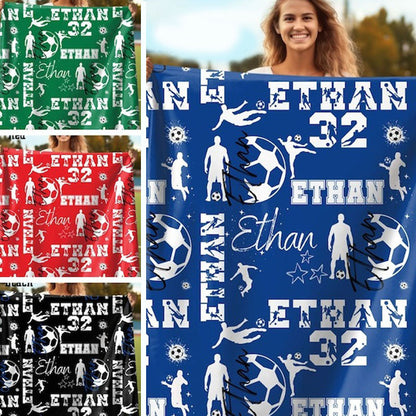 Personalized Soccer Boy Blanket, Custom Name Football Throw