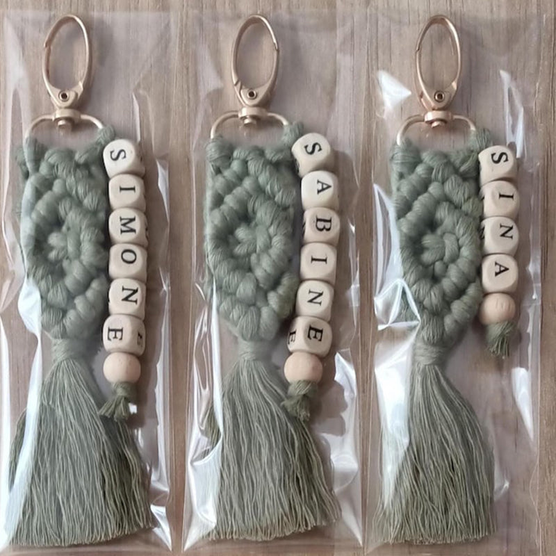 Custom Macrame Name Keychain, Personalized Boho Bag Charm