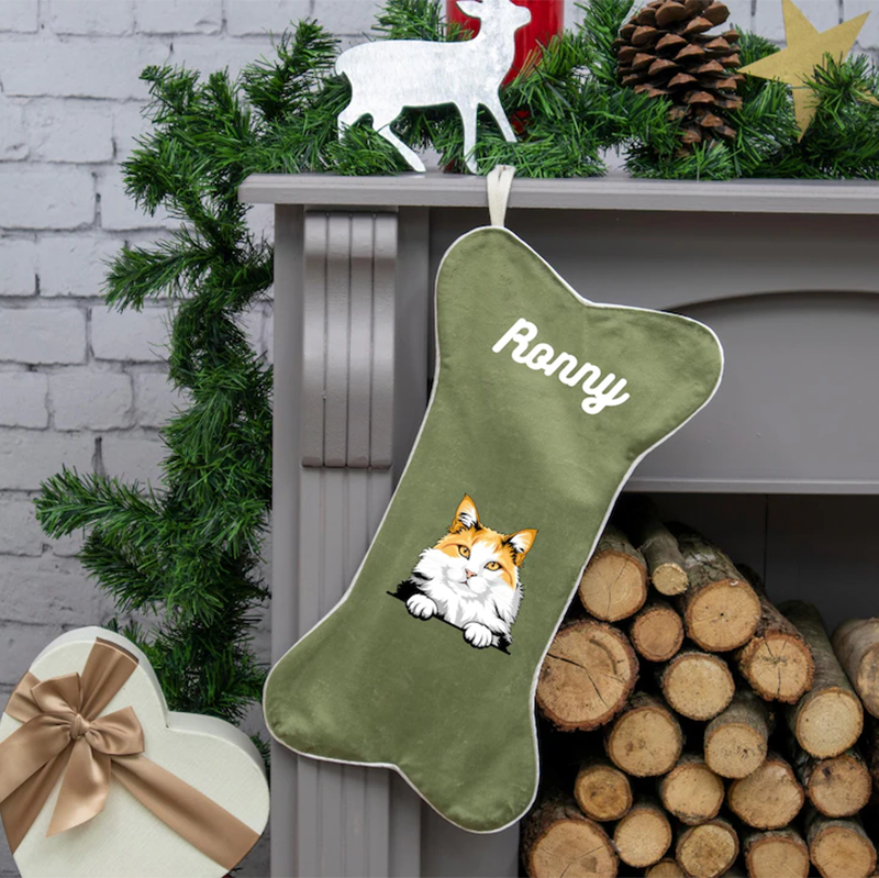 Personalized Cat Pet Velvet Christmas Stocking