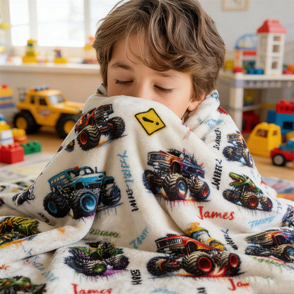 Personalized Monster Truck Blanket, Custom Boys' Name Throw