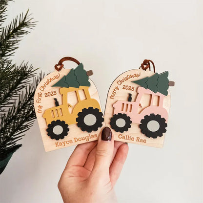 Baby's First Christmas Ornament 2025, Personalized Tractor Baby Christmas Ornament
