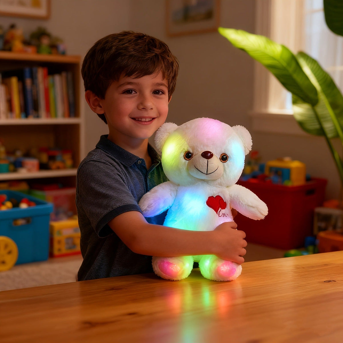 LED Bear Plush with Heart & Rose - Soft Cuddly Stuffed Animal