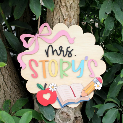 Personalized 3D Teacher Door Hanger, Custom Grade Teacher Name Sign