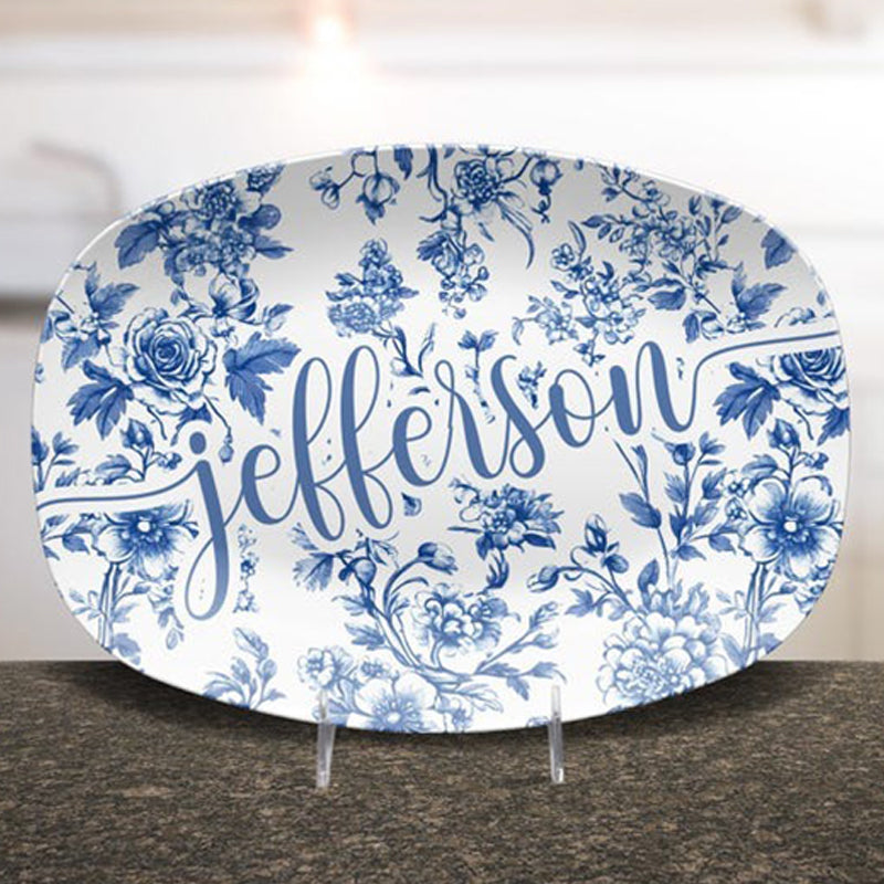 Personalized Toile de Jouy Platter, Custom Family Name Plate