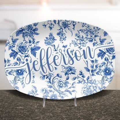 Personalized Toile de Jouy Platter, Custom Family Name Plate