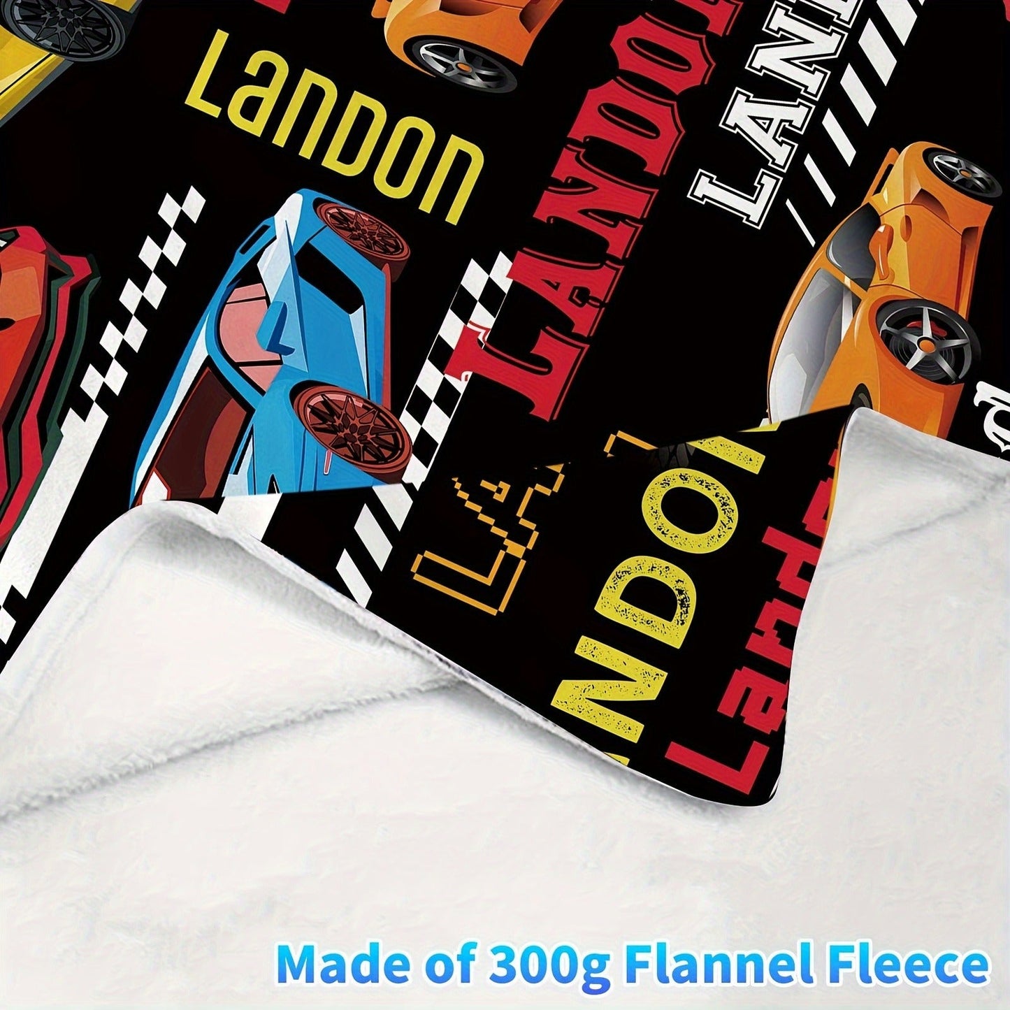 Customizable Landon Cartoon Sports Car Flannel Blanket