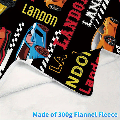 Customizable Landon Cartoon Sports Car Flannel Blanket