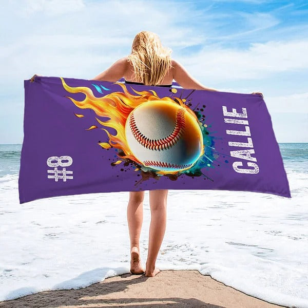 Personalized Flame Basketball Baseball Oversized Quick Dry Beach Towel