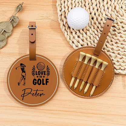 Personalized Green King Queen Golf Player Silhouette Adjustable Leather Golf Tee Holder Bag