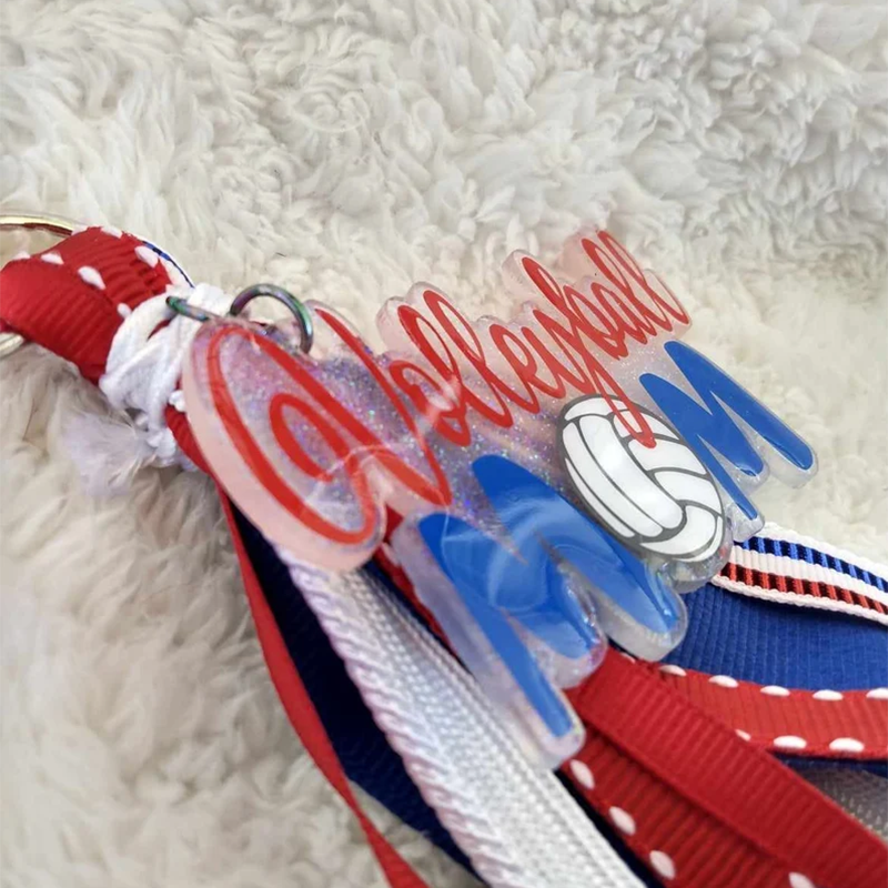 Volleyball Mom Bag Tag/Keychain with Ribbon Tassels