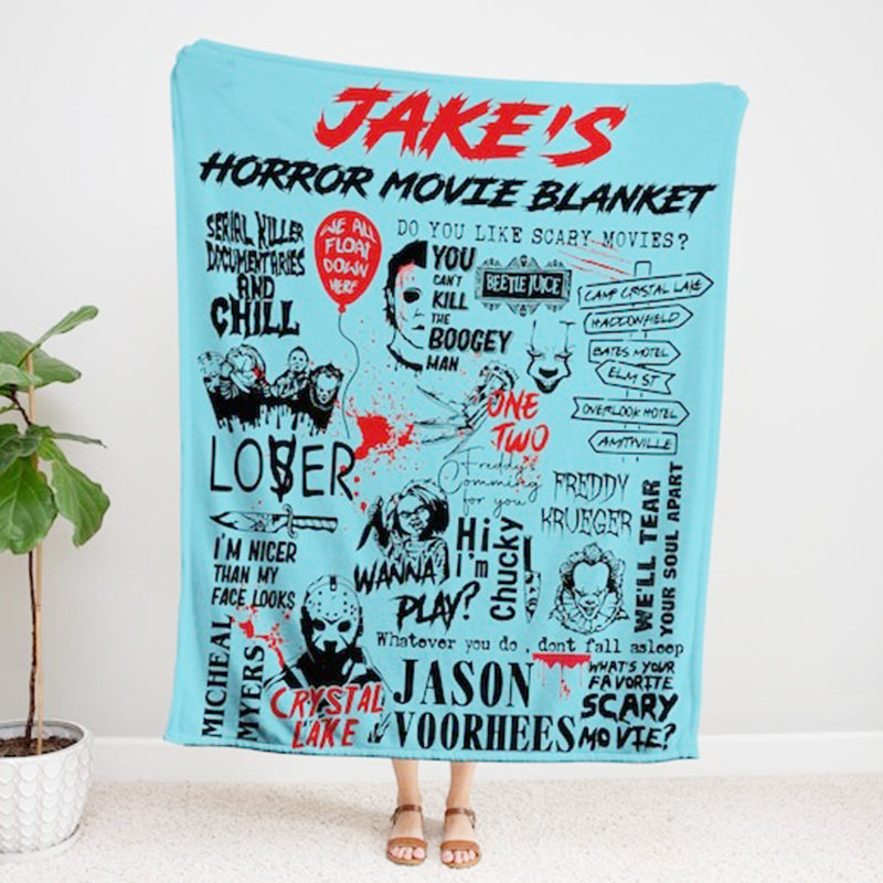 Custom Name Horror Movie Blanket: Freddy, Michael Myers Halloween Decor