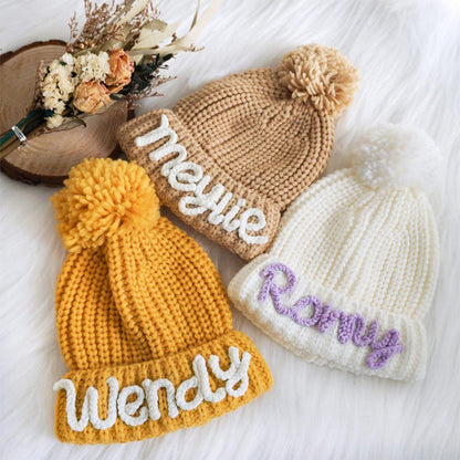 Custom Name Kid's Winter Hat, Handmade Embroidered Baby Hat, Personalized Baby Beanie, Knit Toddler Beanie