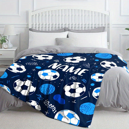 Glam Style Custom Name Football Print Flannel Throw Blanket
