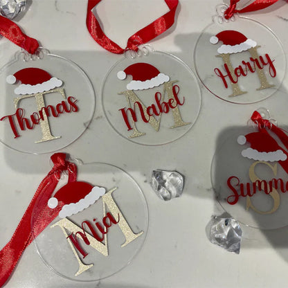 Personalised clear Christmas baubles |names|santa|gifts|