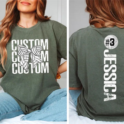 Comfort Colors  Volleyball Bow Shirt, Personalized Volleyball Shirt