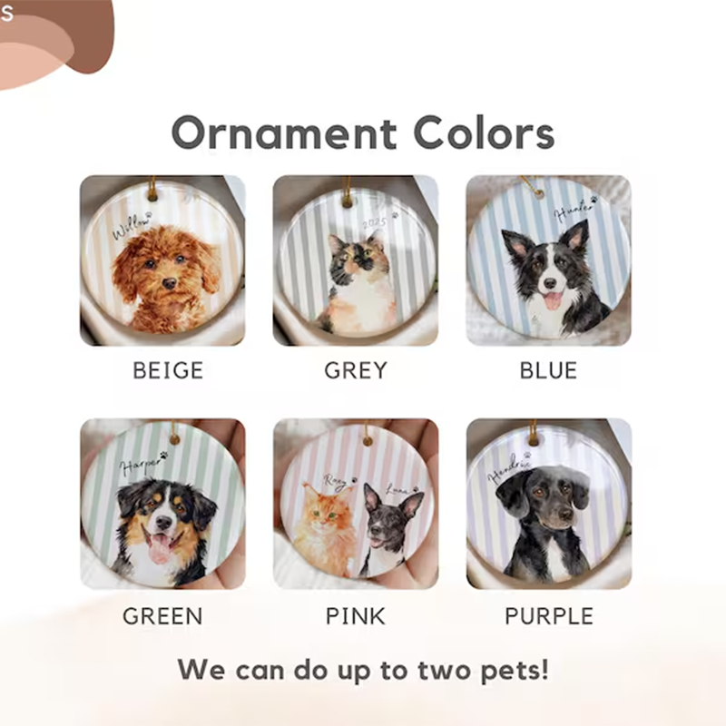 Personalized Pet Memorial Watercolor Ornament from Photo + Name