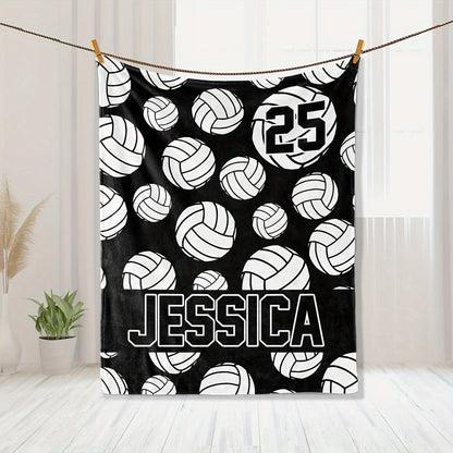 Custom Volleyball Throw Blanket with Name and Number