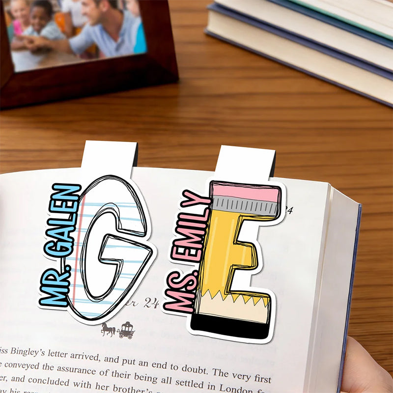 Personalized Stationery Initial Design Magnetic Bookmark Clip with Name Teacher