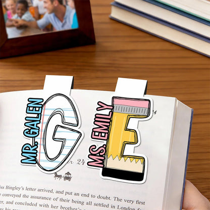 Personalized Stationery Initial Design Magnetic Bookmark Clip with Name Teacher