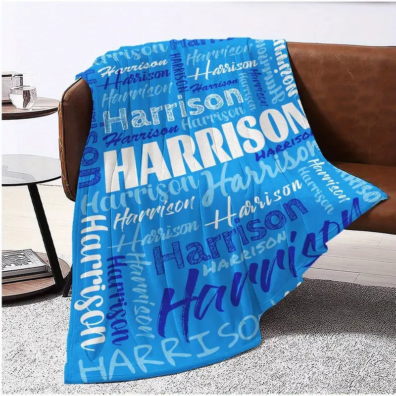 Personalized Name Throw Blanket, Contrast Color Design