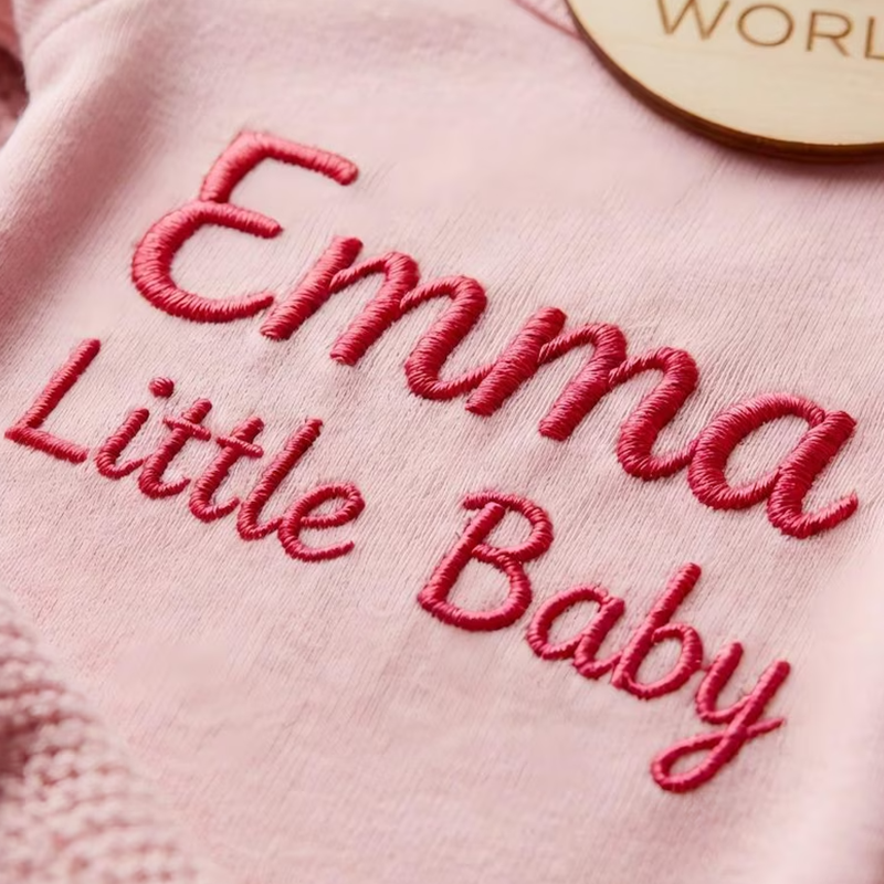 Embroidered Baby Girl Name Outfit Set, Cotton Blanket Romper Hat Set
