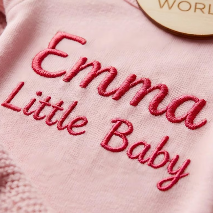 Embroidered Baby Girl Name Outfit Set, Cotton Blanket Romper Hat Set