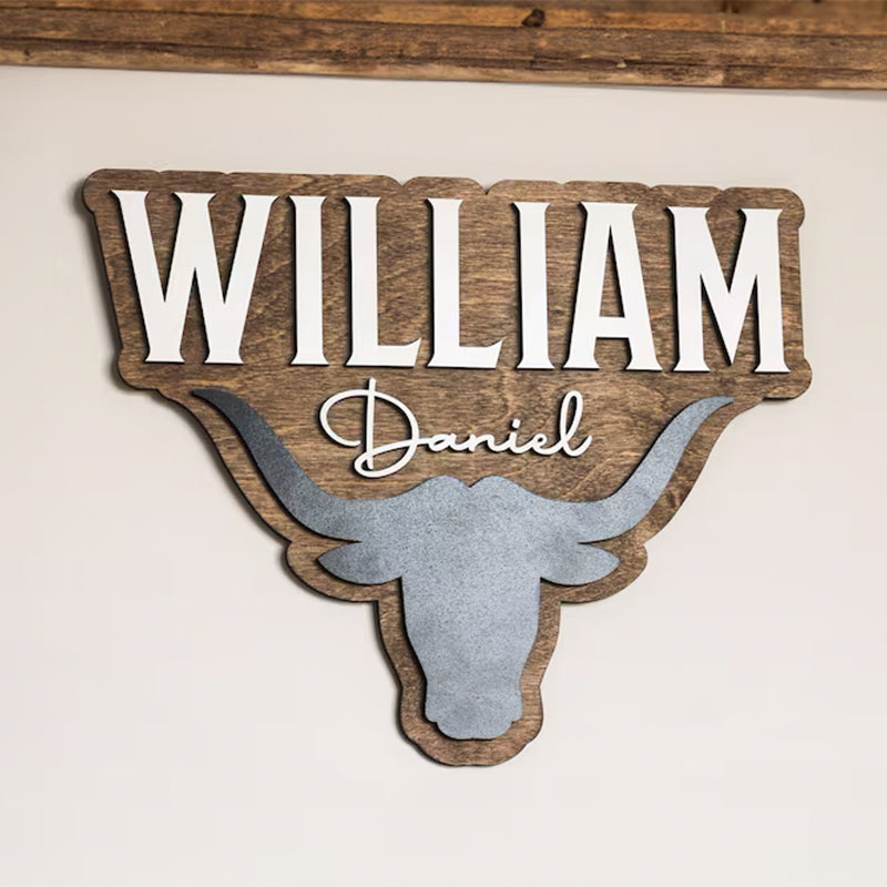 Western Themed Sign, Bull Horn Baby Name Sign